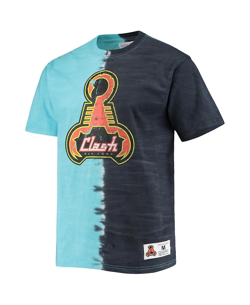 Men's Mitchell & Ness Blue Distressed San Jose Clash Vertical Tie-Dye Top