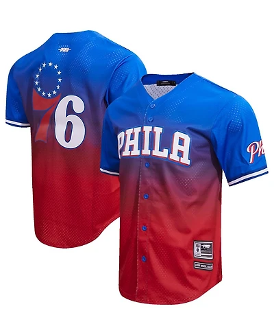 Men's Pro Standard Royal, Red Philadelphia 76ers Ombre Mesh Button-Up Shirt