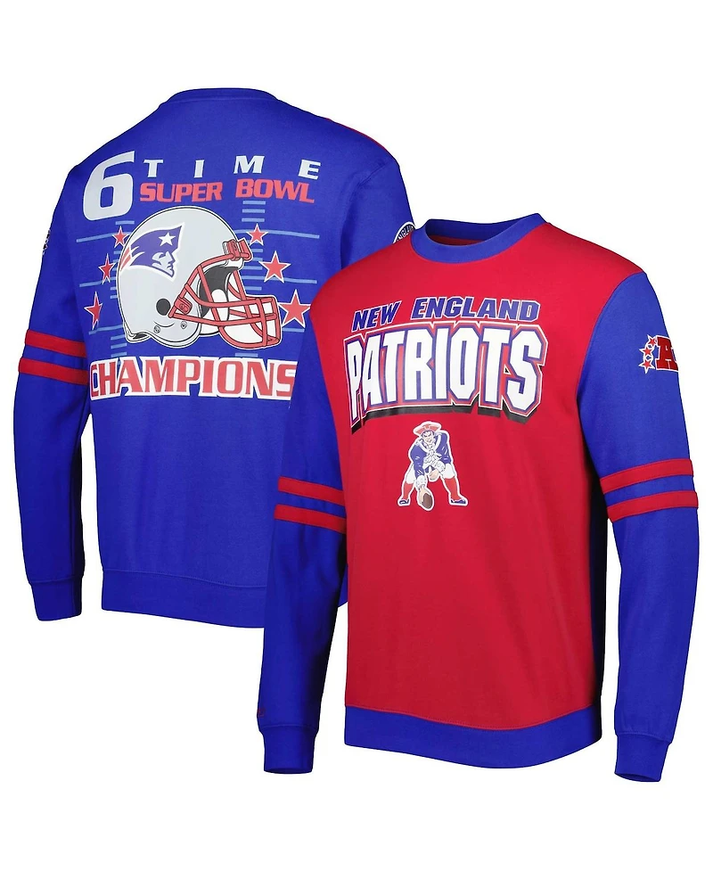 Men's Mitchell & Ness Red, Royal New England Patriots Big and Tall Gridiron Classics Pullover Sweatshirt