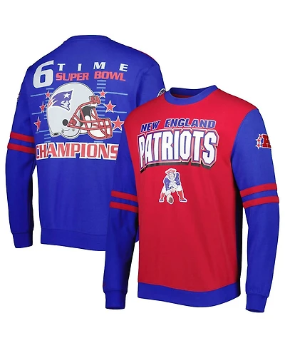 Men's Mitchell & Ness Red, Royal New England Patriots Big and Tall Gridiron Classics Pullover Sweatshirt
