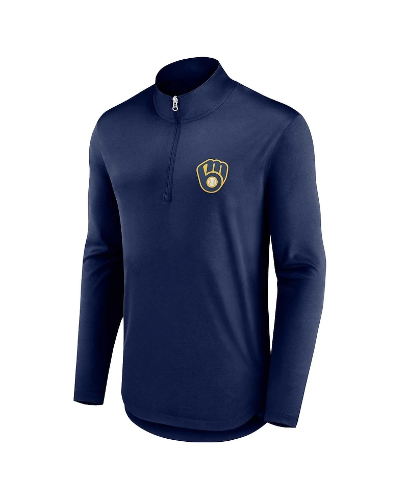 Men's Fanatics Navy Milwaukee Brewers Quarterback Quarter-Zip Top