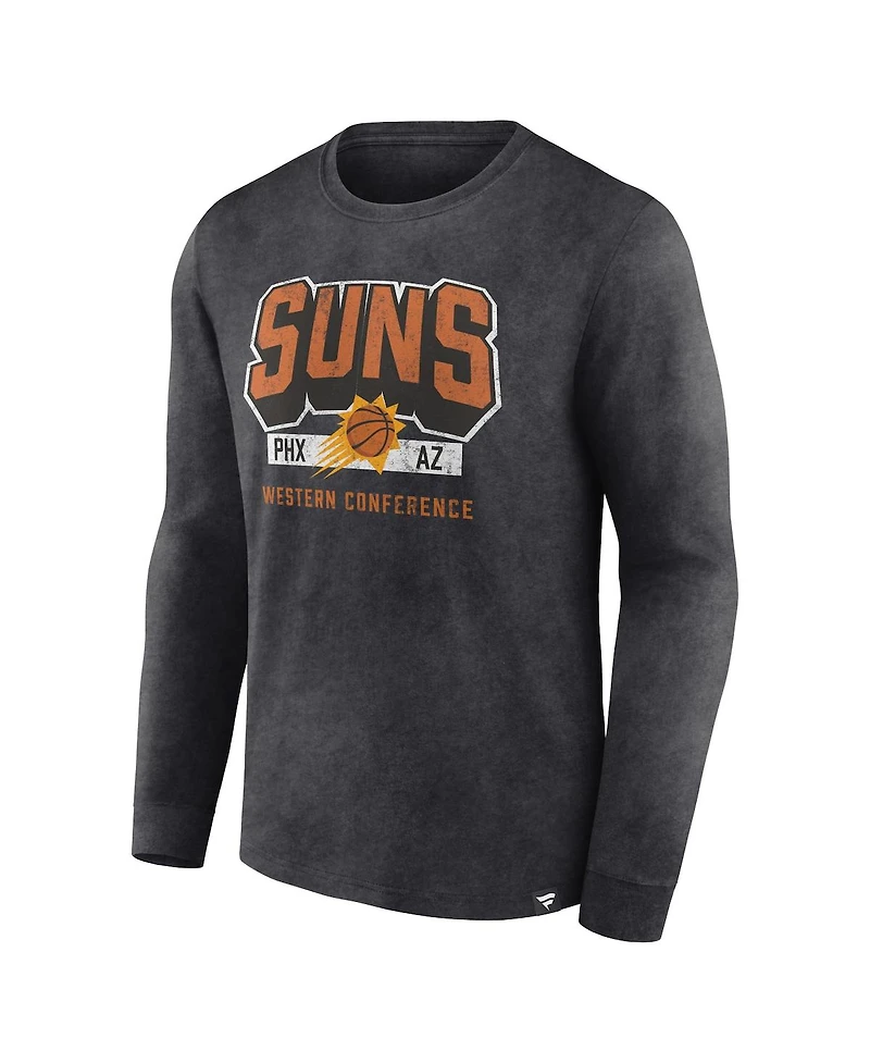 Men's Fanatics Heather Charcoal Distressed Phoenix Suns Front Court Press Snow Wash Long Sleeve T-shirt