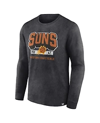 Men's Fanatics Heather Charcoal Distressed Phoenix Suns Front Court Press Snow Wash Long Sleeve T-shirt