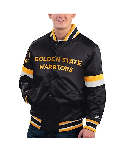 Men's Starter Black Golden State Warriors Home Game Satin Full-Snap Varsity Jacket