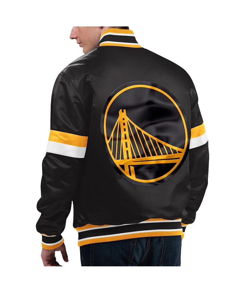 Men's Starter Black Golden State Warriors Home Game Satin Full-Snap Varsity Jacket