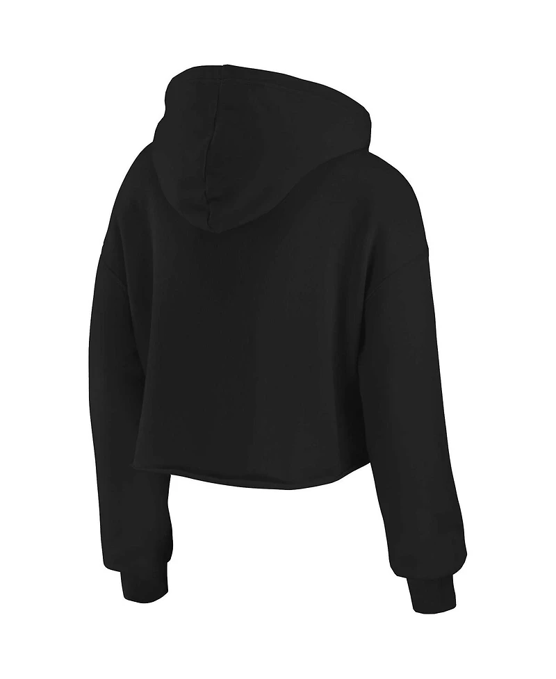 Women's Wear by Erin Andrews Black New England Patriots Domestic Cropped Pullover Hoodie