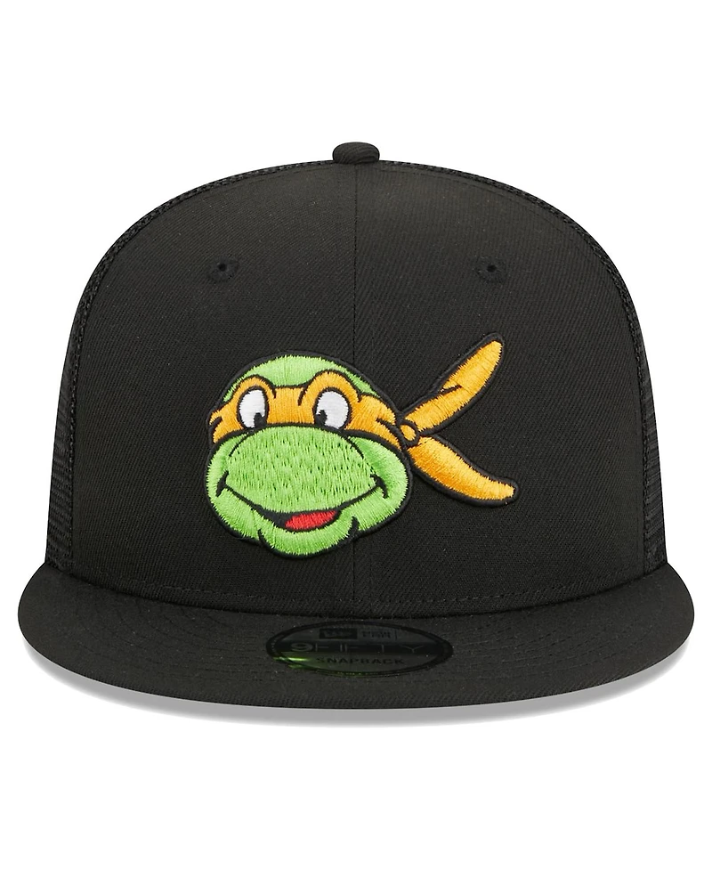 Men's New Era Black Teenage Mutant Ninja Turtles Happy Michelangelo Trucker 9FIFTY Snapback Hat