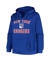 Women's Profile Blue New York Rangers Plus Size Arch Over Logo Pullover Hoodie