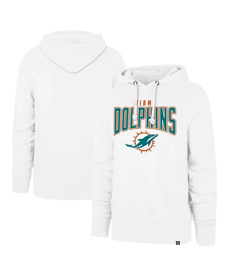 Men's '47 Brand White Miami Dolphins Elements Arch Headline Pullover Hoodie