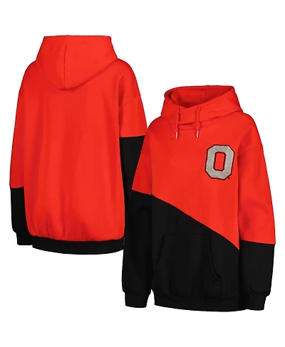Women's Gameday Couture Scarlet, Black Ohio State Buckeyes Matchmaker Diagonal Cowl Pullover Hoodie