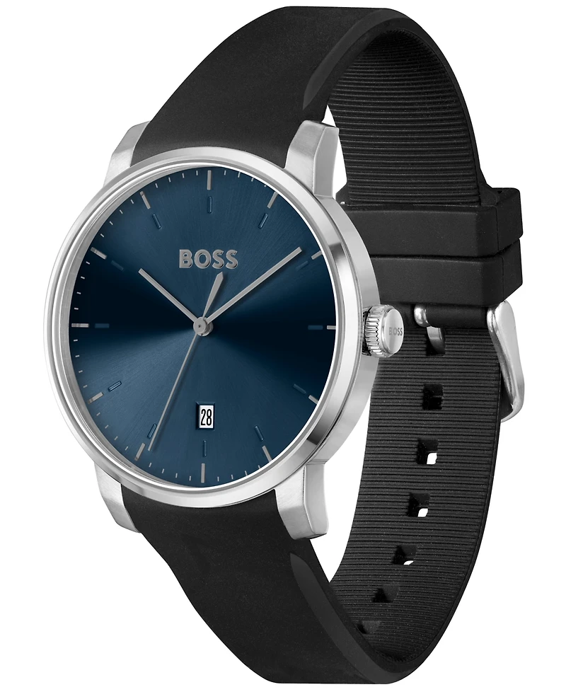 Hugo Boss Men's Dean Quartz Basic Calendar Black Silicone Watch 41mm