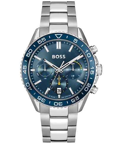 Hugo Boss Men's Runner Quartz Chrono Silver-Tone Stainless Steel Watch 44mm