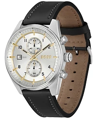 Hugo Boss Men's Skytraveller Quartz Fashion Chrono Black Leather Watch 44mm