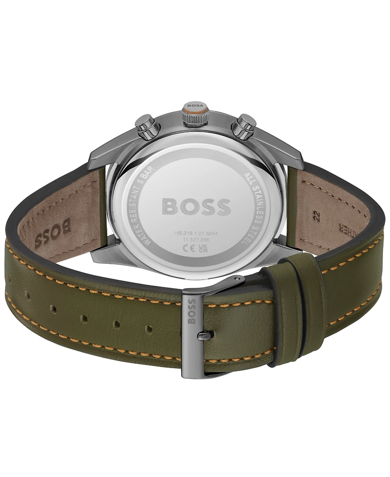 Hugo Boss Men's Skytraveller Quartz Fashion Chrono Green Leather Watch 44mm