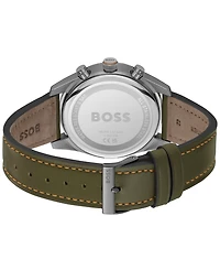 Hugo Boss Men's Skytraveller Quartz Fashion Chrono Green Leather Watch 44mm