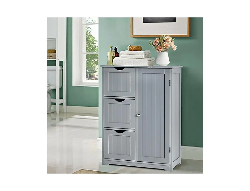 Bathroom Floor Cabinet Side Storage with 3 Drawers and 1 Cupboard