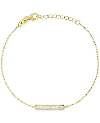 Cubic Zirconia Princess-Cut Bar Cable Link Chain Bracelet