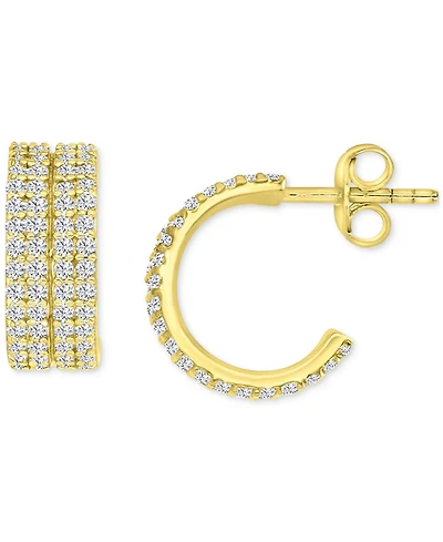 Cubic Zirconia Pave Four Row Extra Small Huggie Hoop Earrings, 0.49"
