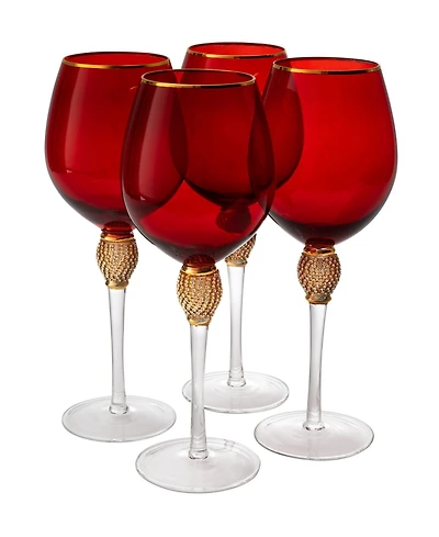 The Wine Savant Set of 4 Diamond Stemmed Wine Glasses, 14 oz Set of 4