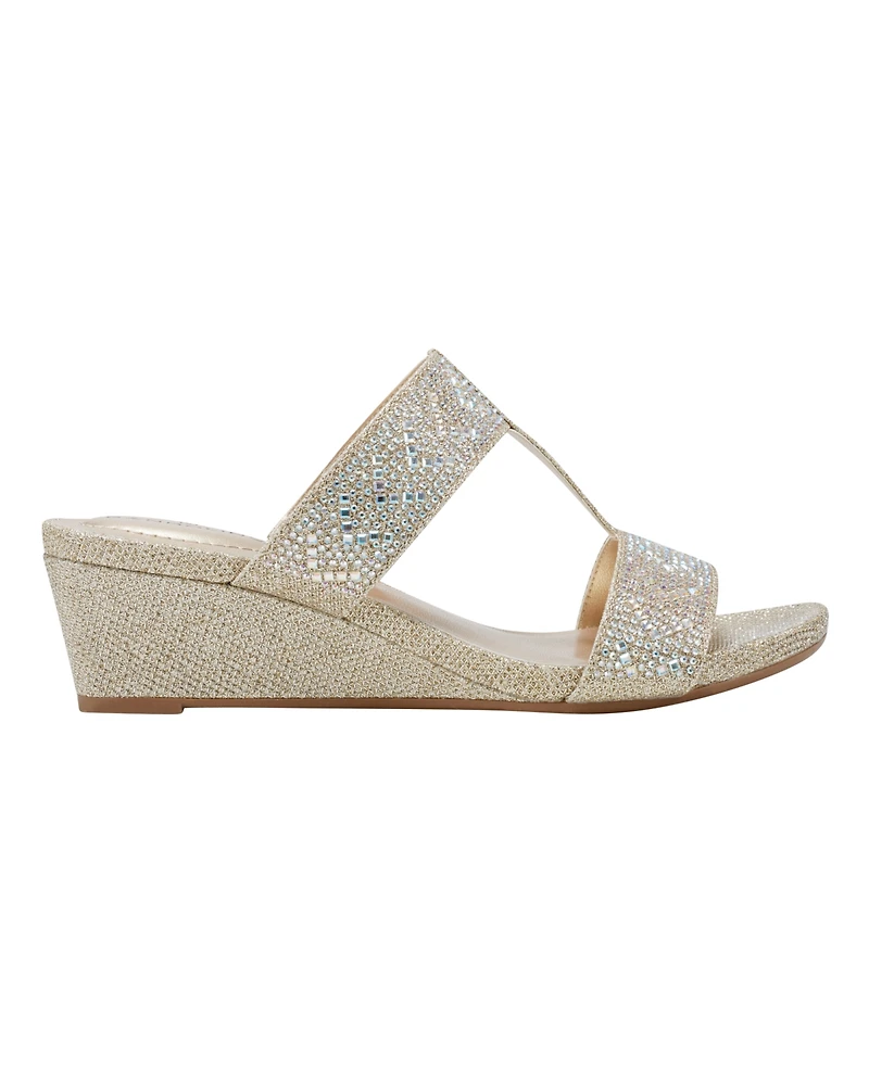 Bandolino Women's Iluvit Embellished T-Strap Wedge Sandals