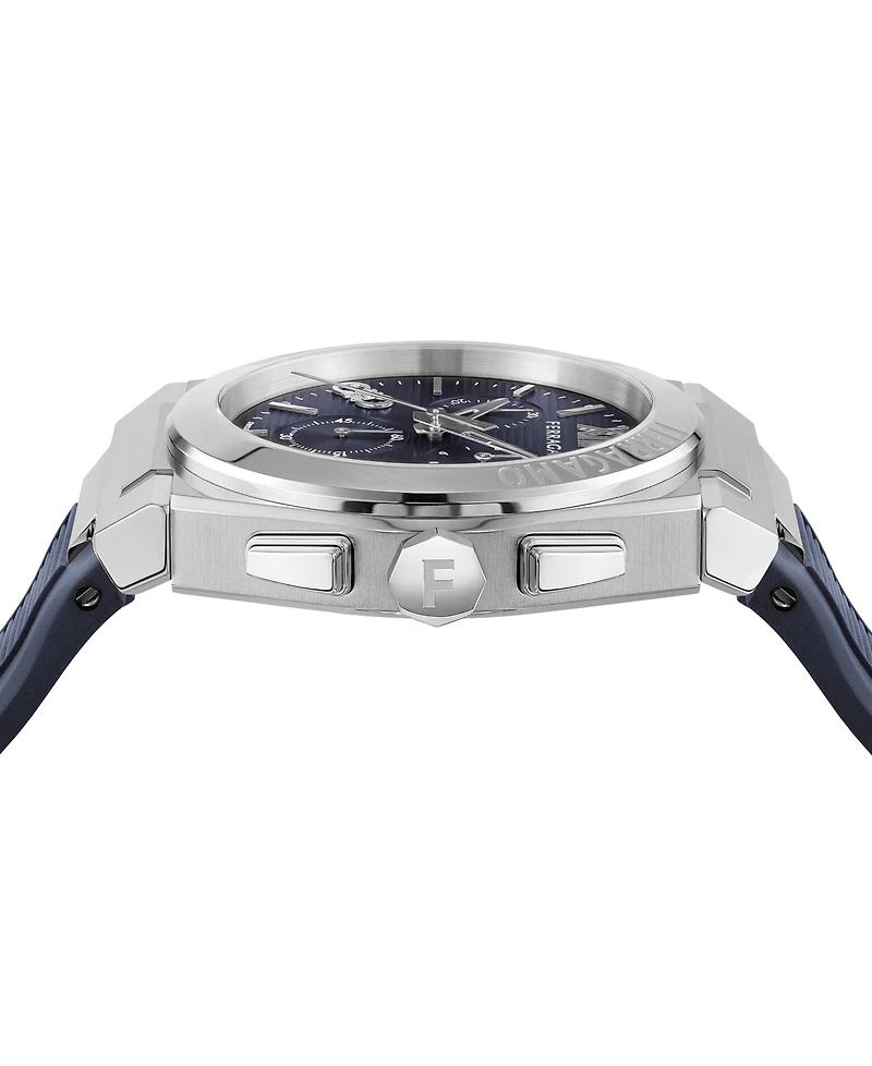 Salvatore Ferragamo Men's Swiss Chronograph Blue Rubber Strap Watch 42mm