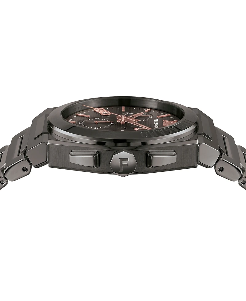 Salvatore Ferragamo Men's Swiss Chronograph Gunmetal Ion Plated Stainless Steel Bracelet Watch 42mm