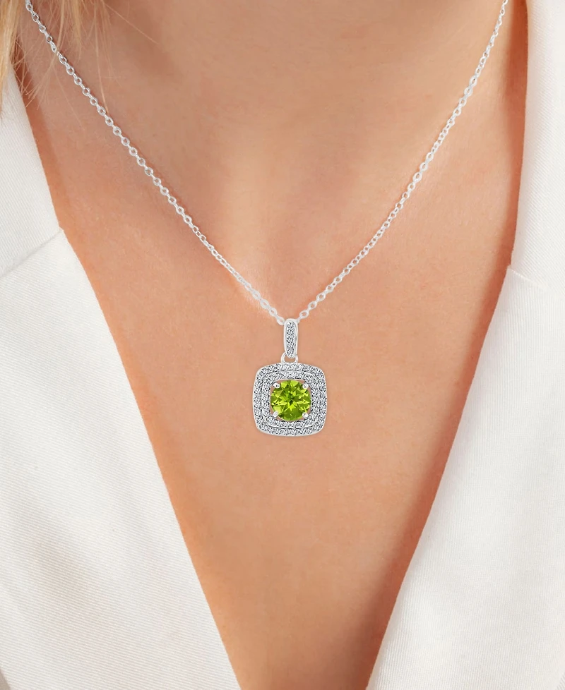 2-Pc. Set Peridot (3-1/4 ct. t.w.) & Lab-Grown White Sapphire (7/8 ct. t.w.) Square Halo Pendant Necklace & Matching Stud Earrings in Sterling Silver
