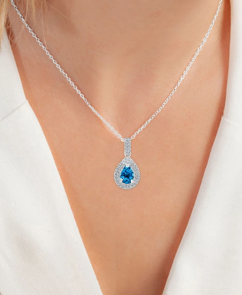 2-Pc. Set Swiss Blue Topaz (2-7/8 ct. t.w.) & Lab-Grown White Sapphire (1 ct. t.w.) Teardrop Halo Pendant Necklace & Matching Stud Earrings in Sterlin