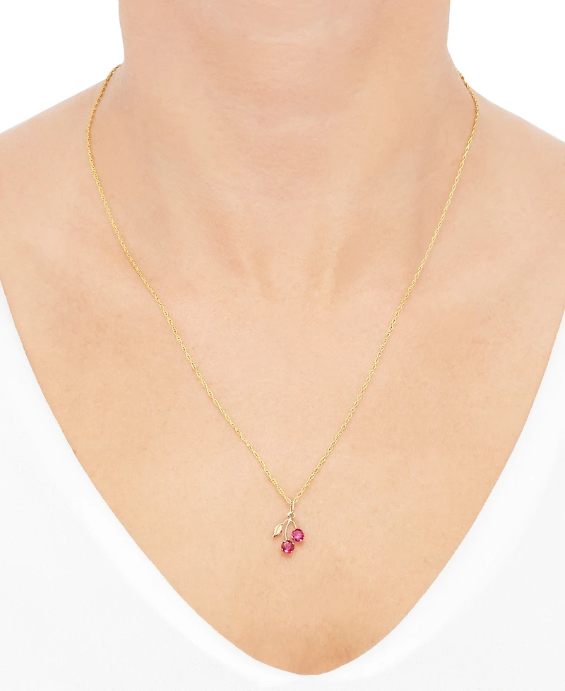 Lab-Grown Ruby (5/8 ct. t.w.) Leaf Pendant On 18" Rope Chain in 10k Yellow Gold