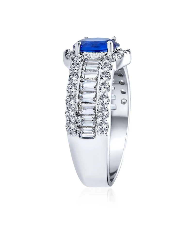 Bling Jewelry Art Deco Style Halo Royal Blue Oval Solitaire Promise Ring Sterling Silver