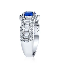 Bling Jewelry Art Deco Style Halo Royal Blue Oval Solitaire Promise Ring Sterling Silver