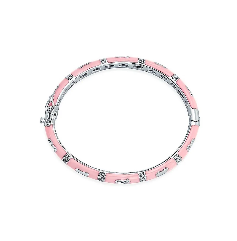 Bling Jewelry Tiny Bangle Bracelet Enamel Cz Pave Hearts Silver Plated Small Wrist 6 Inch