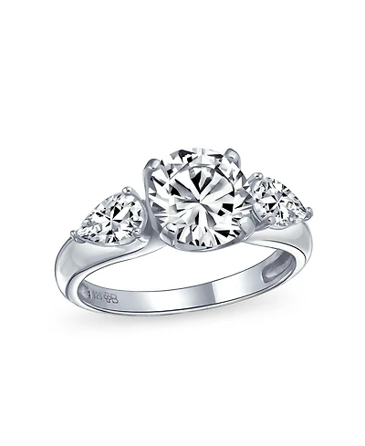 Timeless 3CT Aaa Cz Trillion Side Stones Promise Cubic Zirconia Brilliant Cut Solitaire Round Engagement Ring For Women .925 Sterling Silver