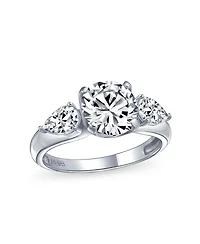 Timeless 3CT Aaa Cz Trillion Side Stones Promise Cubic Zirconia Brilliant Cut Solitaire Round Engagement Ring For Women .925 Sterling Silver