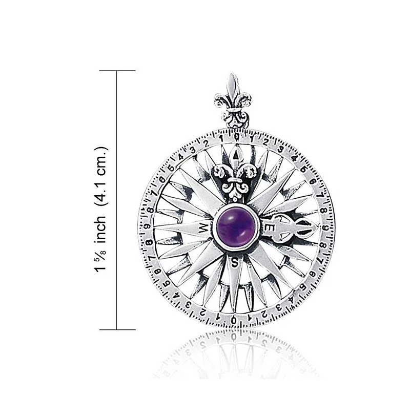 Bling Jewelry Celtic Round Medallion Navigation Direction Graduation Large Fleur De Lis Nautical Rose Compass Pendant Necklace Purple Cz Oxidized Ster