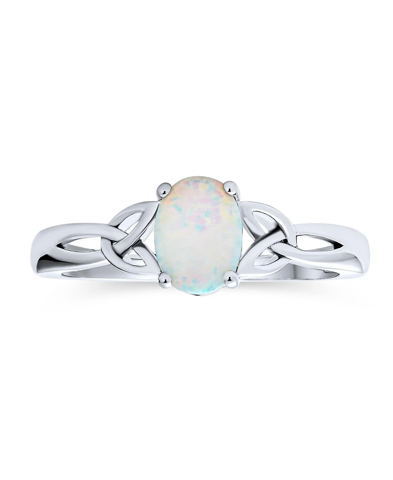 Bling Jewelry Dainty Bff Triquetra Celtic Love Knot Oval Synthetic Opal Ring Promise Sterling Silver