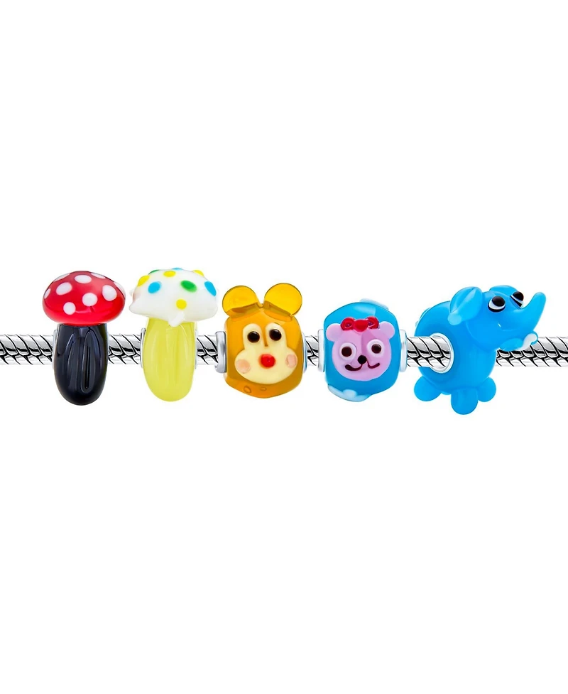 Bling Jewelry 3D Cartoon Fairy Tale Story Book Lamp Work Glass Mushrooms Elephant Stuff Animal Teddy Bear Charm Bead Fits European Charm Bracelet Ster
