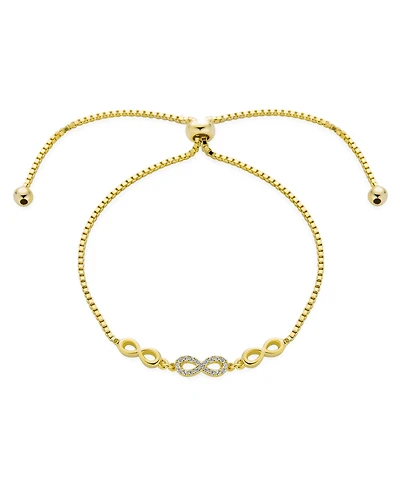 Bling Jewelry Delicate Dainty Symbols Love Knot Trio Multi Cz Accent Infinity Bolo Bracelet Yellow Gold Plated Sterling Silver Adjustable Slide