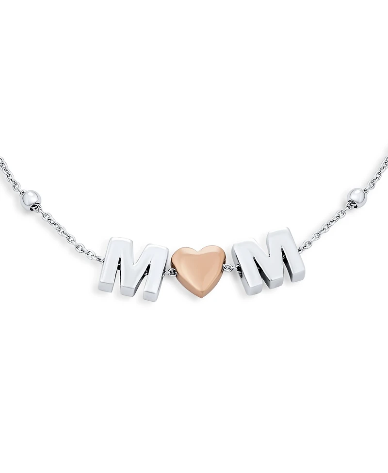 Bling Jewelry Dainty Delicate Block Letters Station Rose Heart Mom Word Bracelet Mother Sterling Silver 7.5 Inch