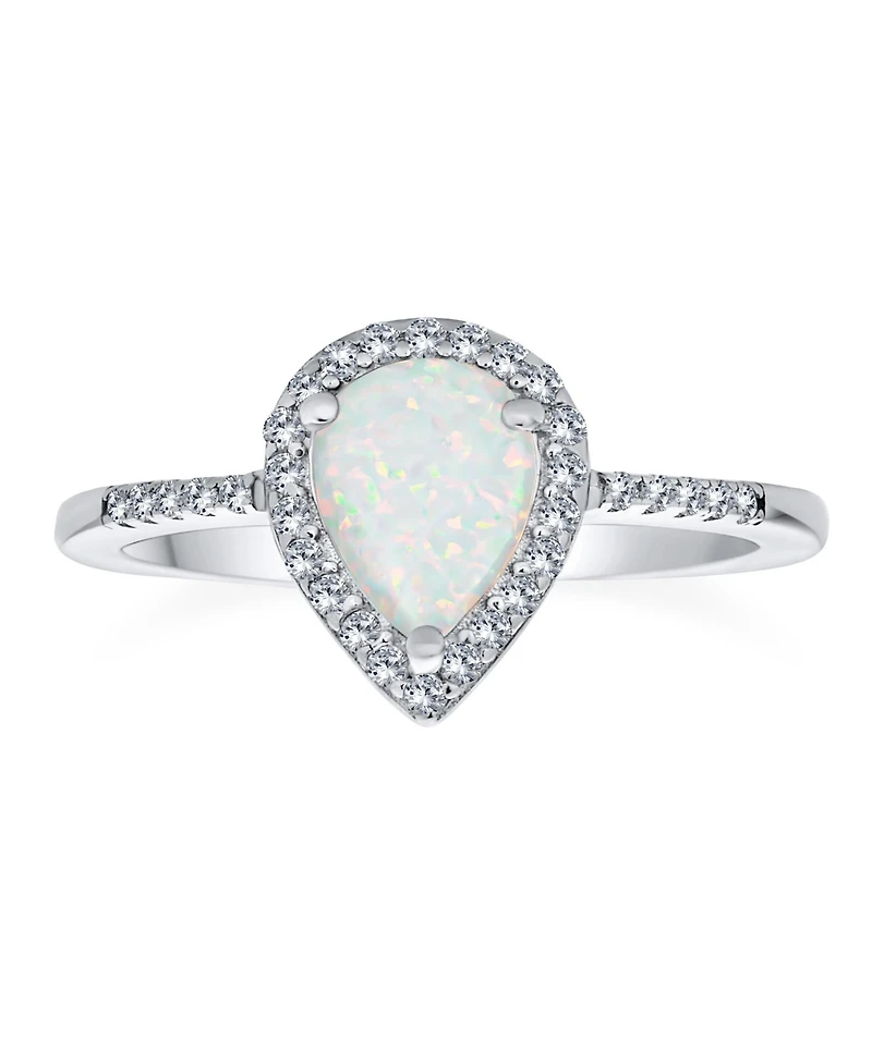 Bling Jewelry Dainty Pear Shape Teardrop Micro Pave Cz Halo 2-3CTW White Synthetic Opal Ring Sterling Silver