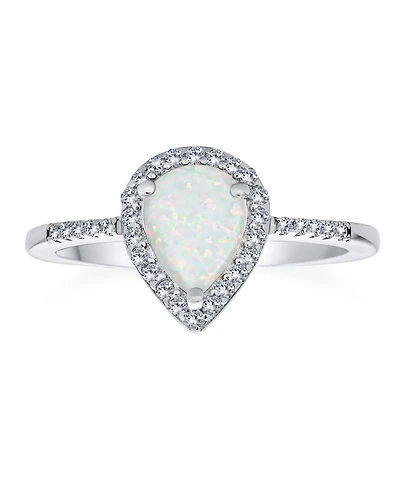 Bling Jewelry Dainty Pear Shape Teardrop Micro Pave Cz Halo 2-3CTW White Synthetic Opal Ring Sterling Silver