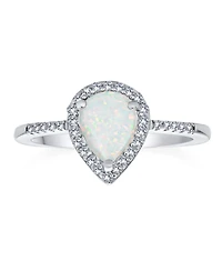 Bling Jewelry Dainty Pear Shape Teardrop Micro Pave Cz Halo 2-3CTW White Synthetic Opal Ring Sterling Silver