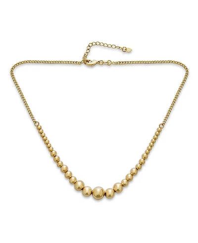 Bling Jewelry Classic Elegant Simple Round Ball Strand Necklace Yellow Gold Plated Adjustable Graduated 3-10MM