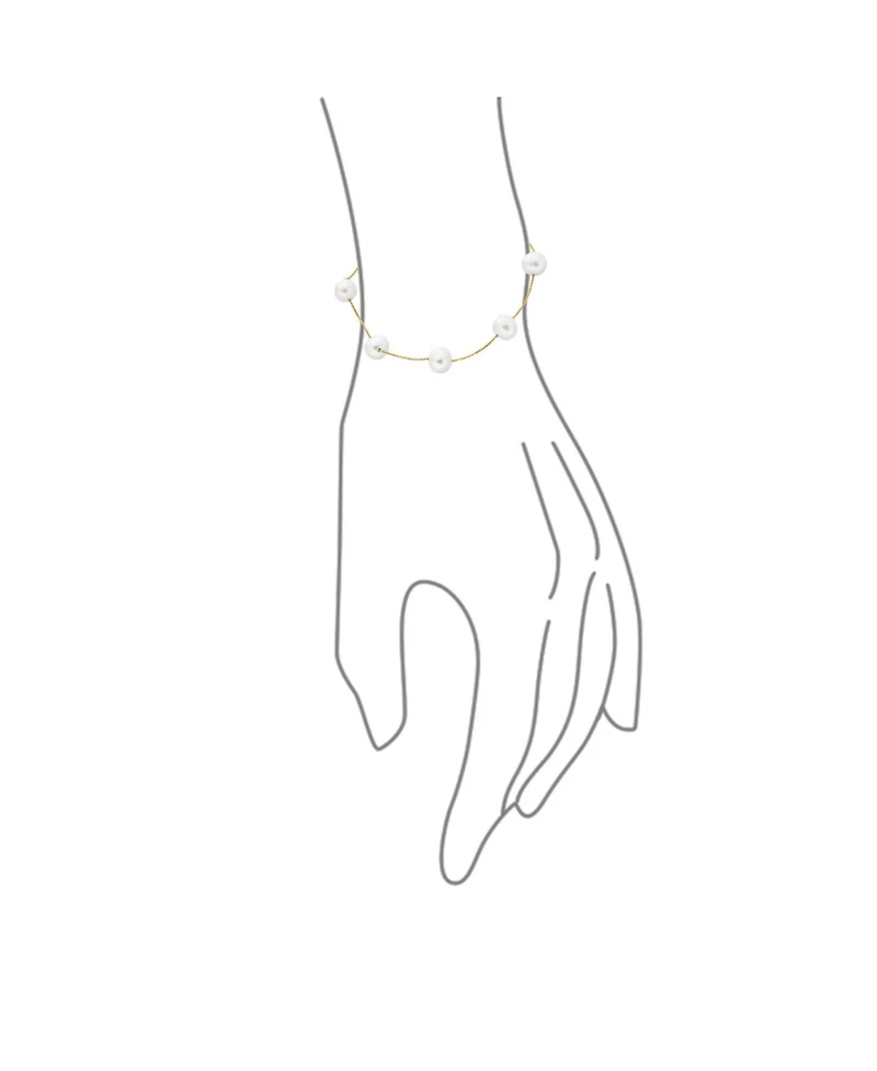 Bling Jewelry Tin Cup White Freshwater Cultured 7MM Pearl Chain Station Pearls Bracelet .925 Sterling Silver