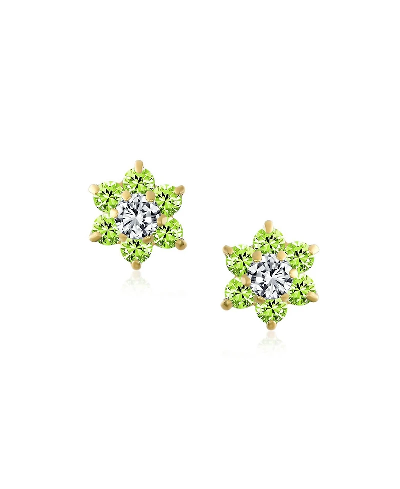 Bling Jewelry Tiny Lime Green Cz Flower Stud Earrings For Cubic Zirconia Green 14K Gold Screw back