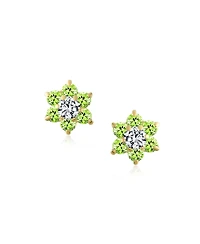 Bling Jewelry Tiny Lime Green Cz Flower Stud Earrings For Cubic Zirconia Green 14K Gold Screw back