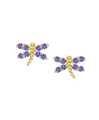 Bling Jewelry Cz Tiny Cubic Zirconia Royal Blue Royal Blue Cz Dragonfly Firefly Butterfly Stud Earrings14K Yellow Gold Screw back