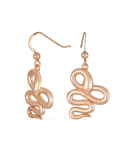Bling Jewelry Garden Animal Pet Reptile Egyptian Serpent Simple Snake Dangling Earrings Fish Hook Wire Rose Plated Sterling Silver