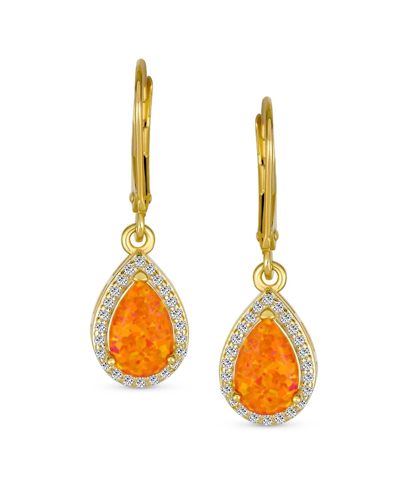 Bling Jewelry Antique Style Cubic Zirconia Accent Pave Halo Cz Solitaire Teardrop Created Opal Drop Earrings Lever Back Yellow Gold Plated .925 Sterli