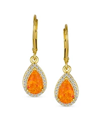 Bling Jewelry Antique Style Cubic Zirconia Accent Pave Halo Cz Solitaire Teardrop Created Opal Drop Earrings Lever Back Yellow Gold Plated .925 Sterli